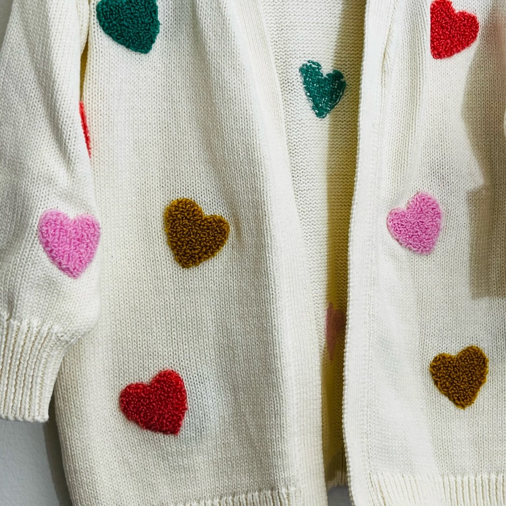 NWT Old Navy Baby Cardigan Cream Heart Knit Sweater Girls Chunky Open Front - Picture 2 of 8